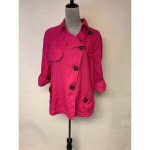 Chicos Blazer Linen Epaulets Roll Sleeves Causal Vibrant Hot Pink Womens SZ #XL